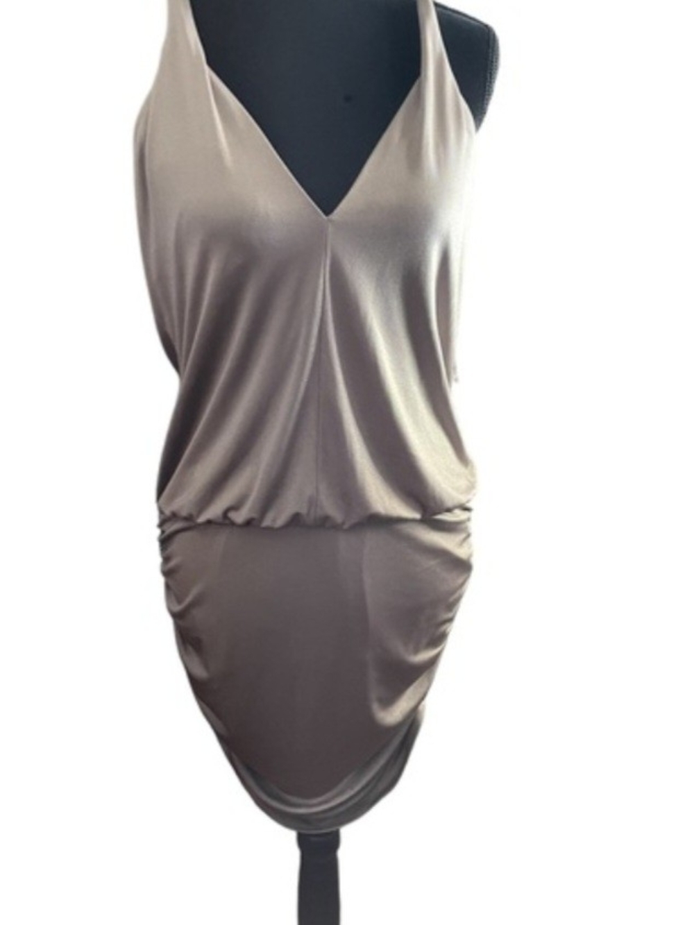Laundry by Design Pewter Gold Metallic Ruched Bodycon Dress Size 6 NWT
